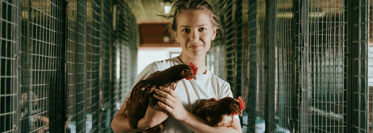 Farmer with chickens